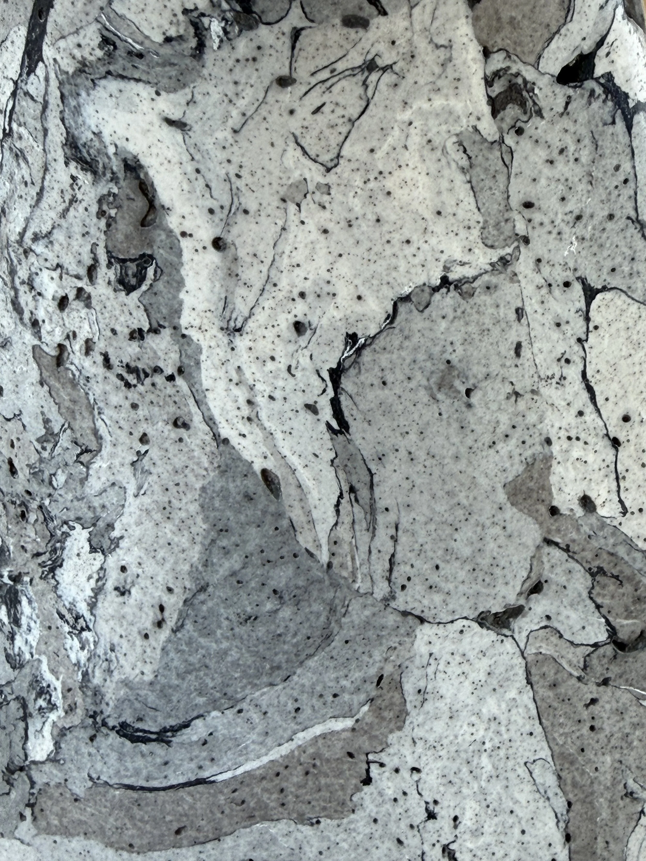 Close detail of the Gray Marble Table Lamp base showing the cracked grey and white marbling