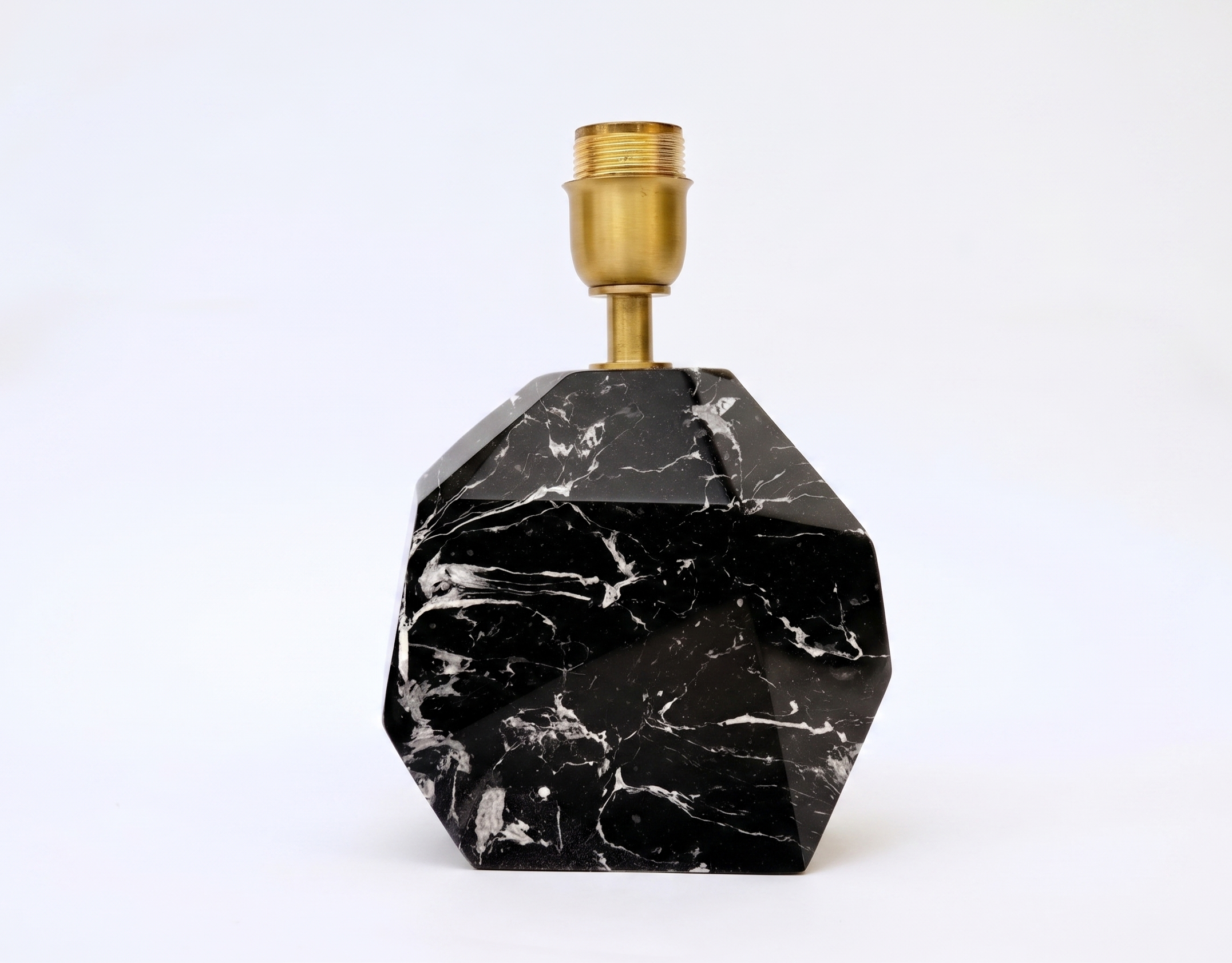 Faceted Black Marbelised Lamp Base seen from another angle, showing the cut facets and marbled veining