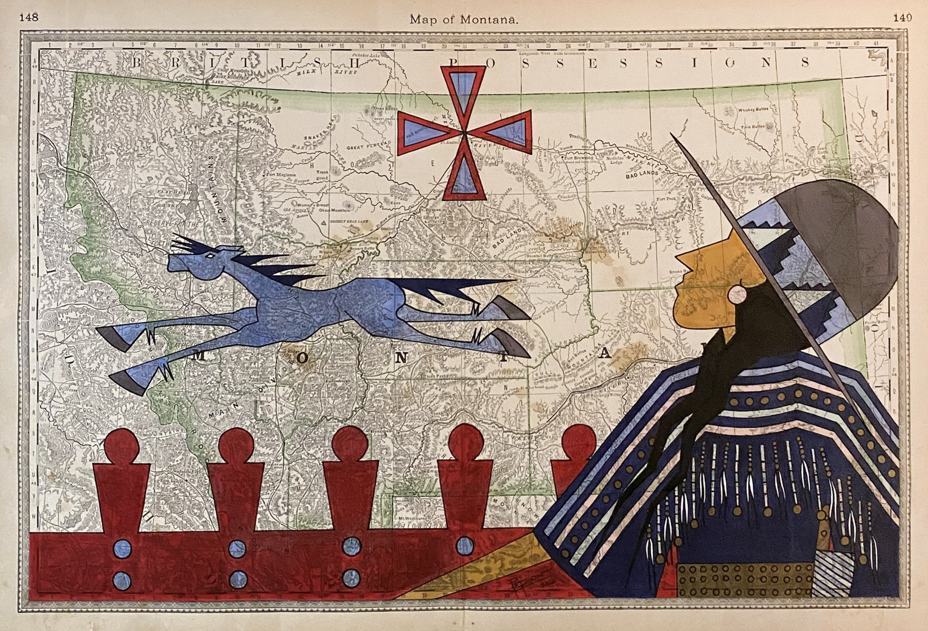 Contemporary Ledger Art by artist John Isaiah Pepion (Blackfeet)