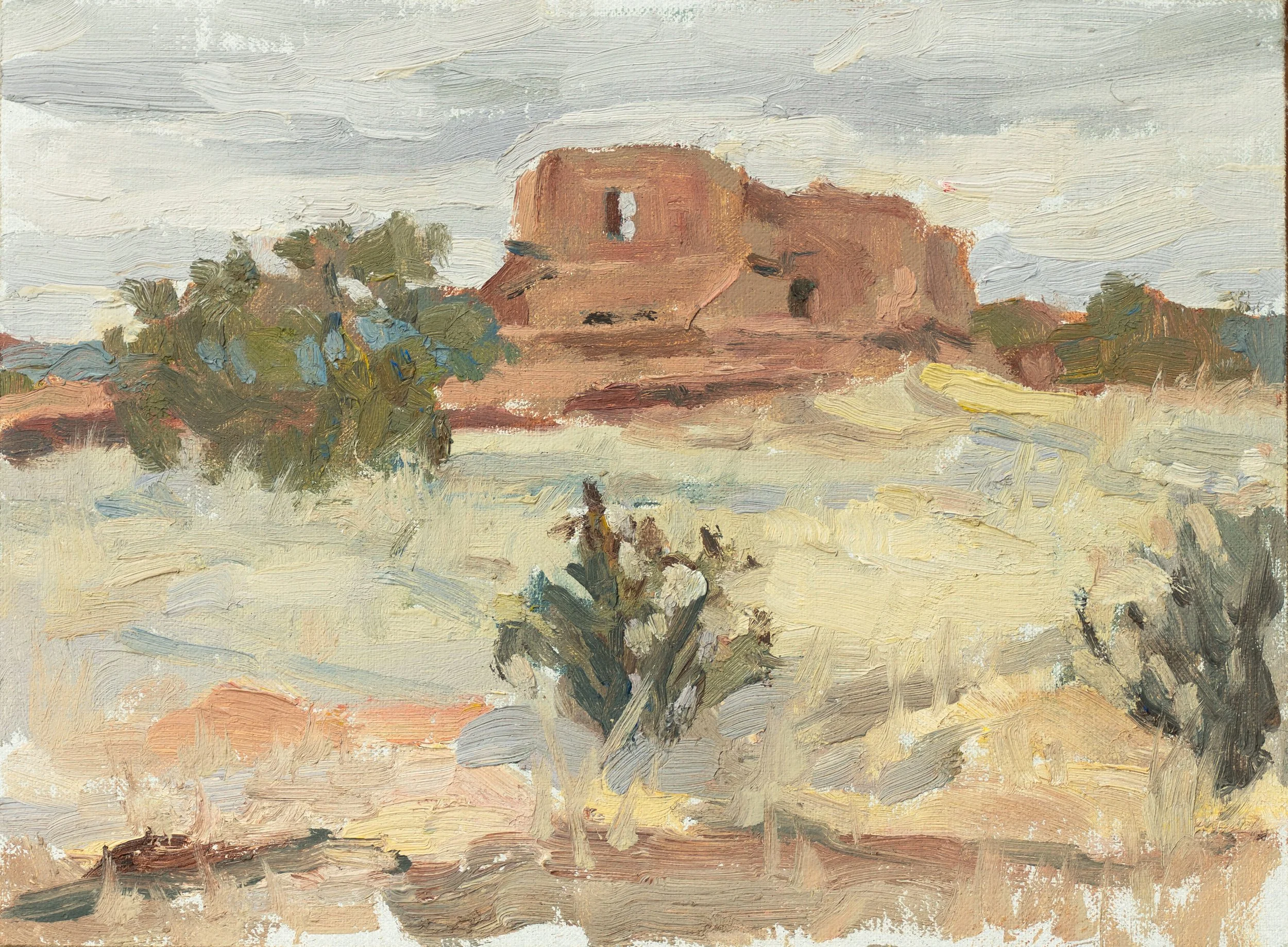 Plein Air painting of Pecos temple New Mexico by Jane Chapin at Contemporary Western Arts