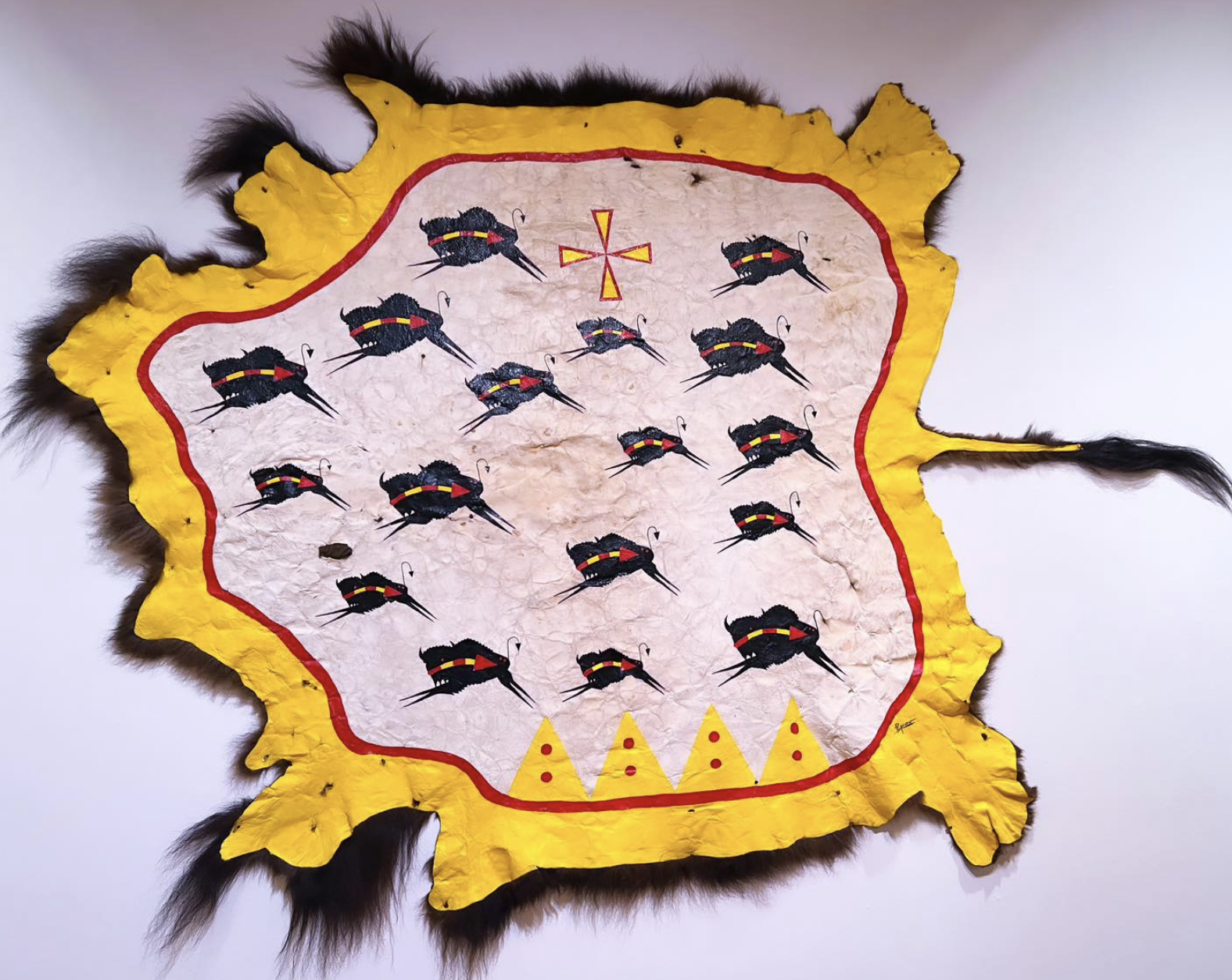 Contemporary Art by John Isaiah Pepion (Blackfeet) - buffalo fur with painted bisons