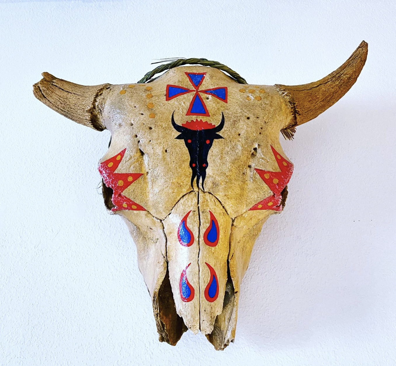 Contemporary Art by John Isaiah Pepion (Blackfeet) painted skull