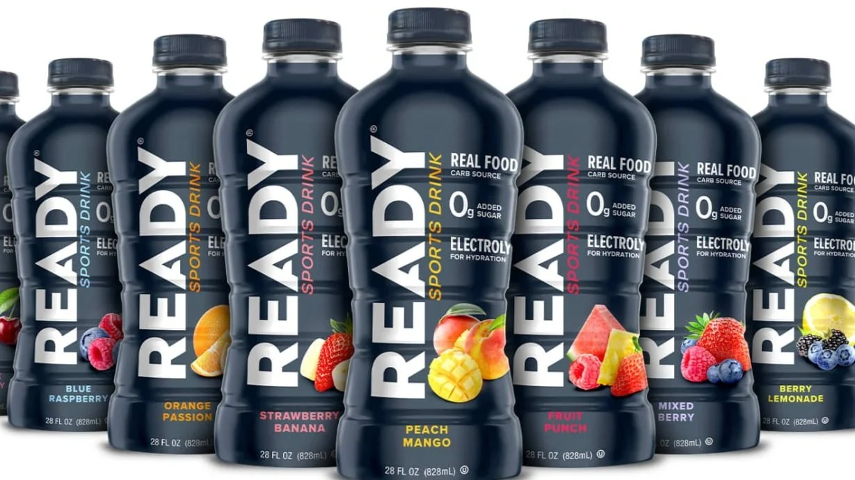Assorted Ready Sports Drinks displayed in multiple flavors and varieties.