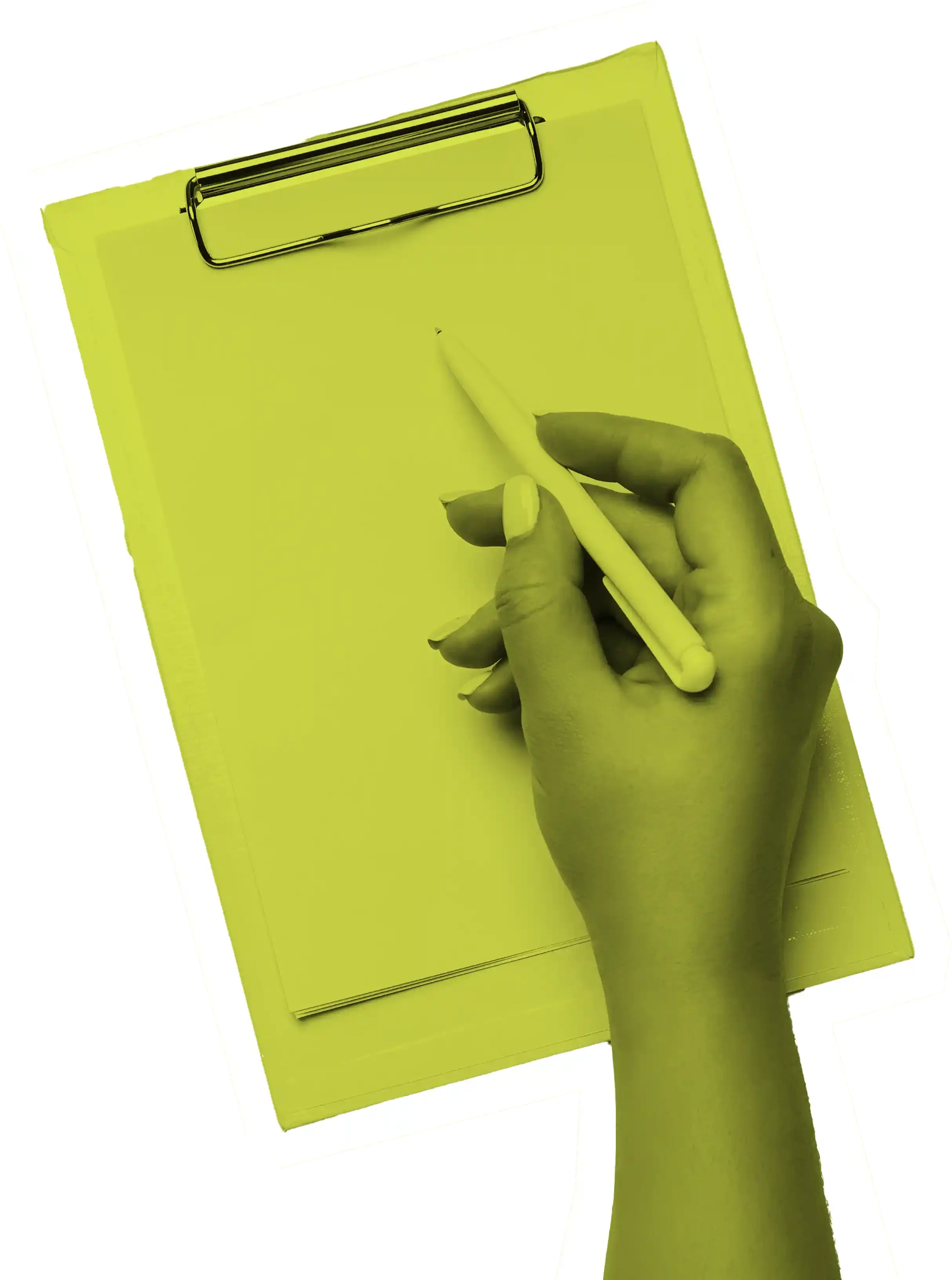 A person's arm and hand writing with a pen on a notepad.