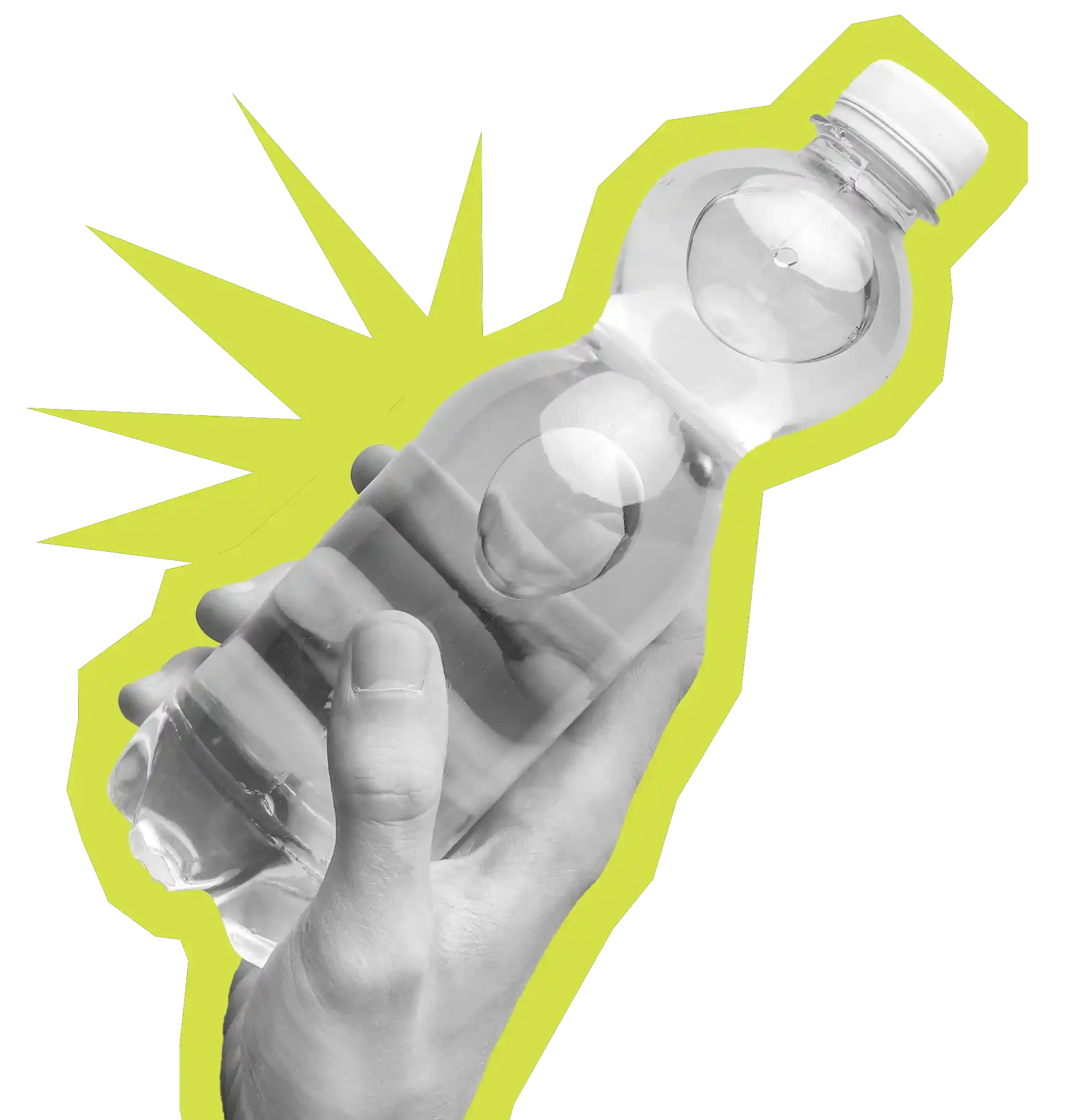 A hand holding a medical syringe with a clear liquid, surrounded by a yellow outline.