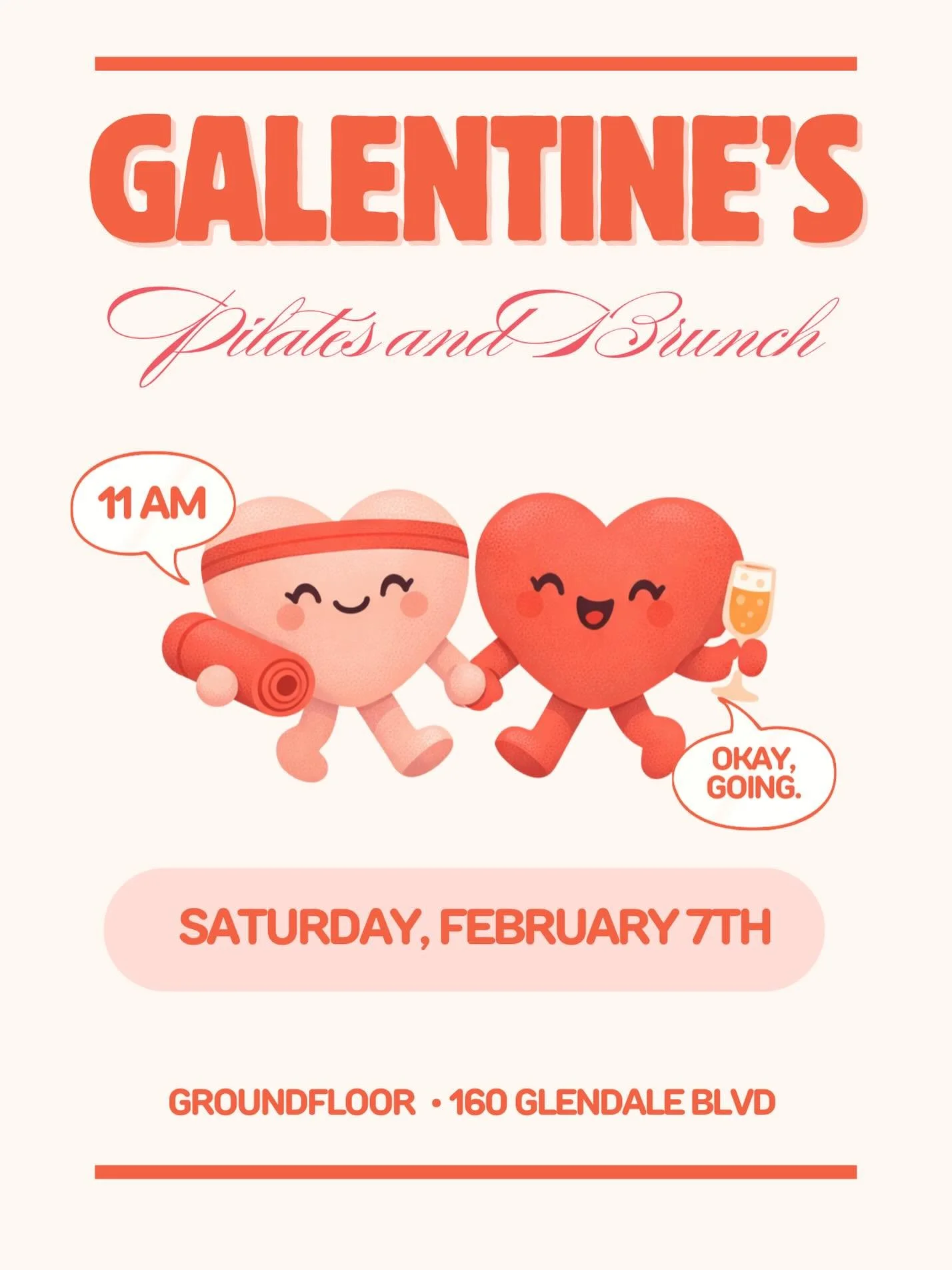LA girlies &hearts;️
Galentine&rsquo;s Pilates &amp; Brunch is happening THIS Saturday at @groundfloorclub in Echo Park. 

We&rsquo;re so excited to host a feel good morning of gentle mat Pilates, brunch &amp; sips, and meaningful connection- because