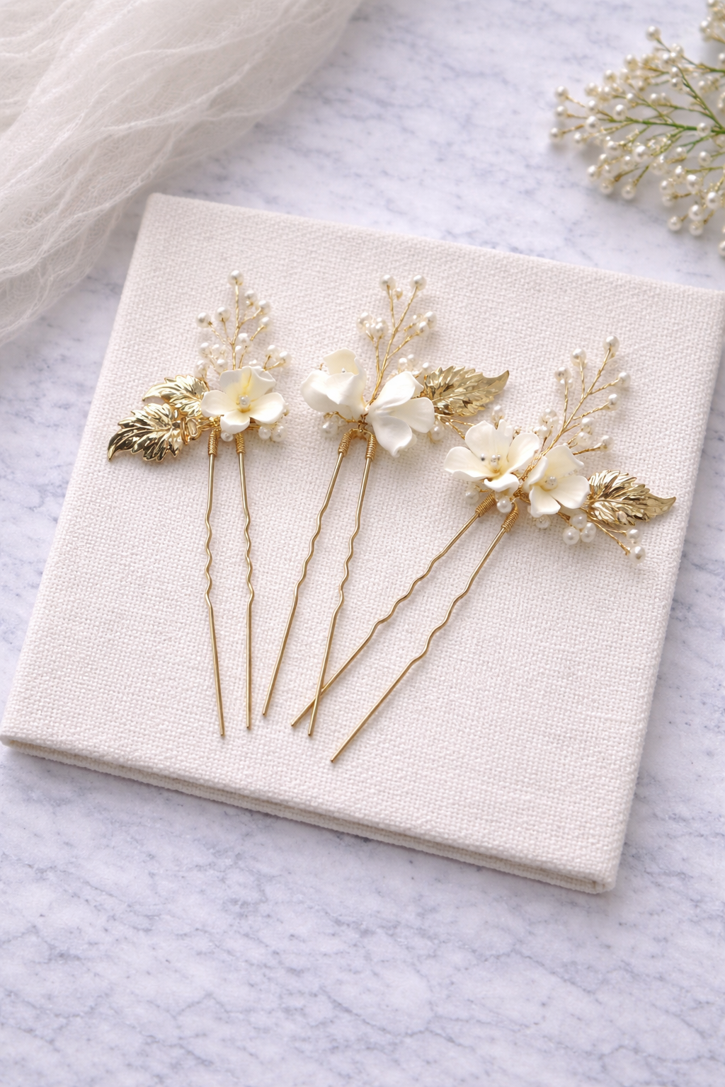White Floral Hair Pins