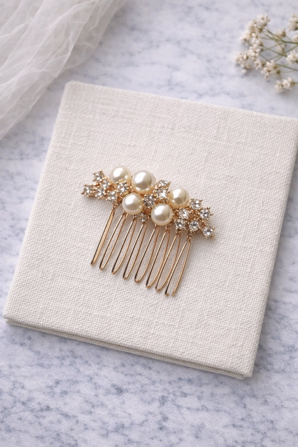 Pearl + Rhinestone Gold Comb, Bridal Hair Accessories