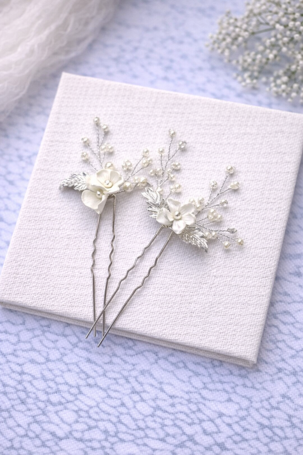 White Flower + Silver Leaf Pins