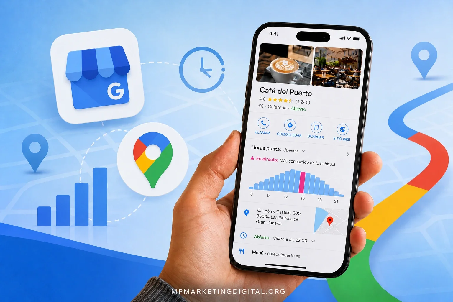 Gráfica de horas punta en Google Maps para mostrar la afluencia de un negocio en distintos momentos del día