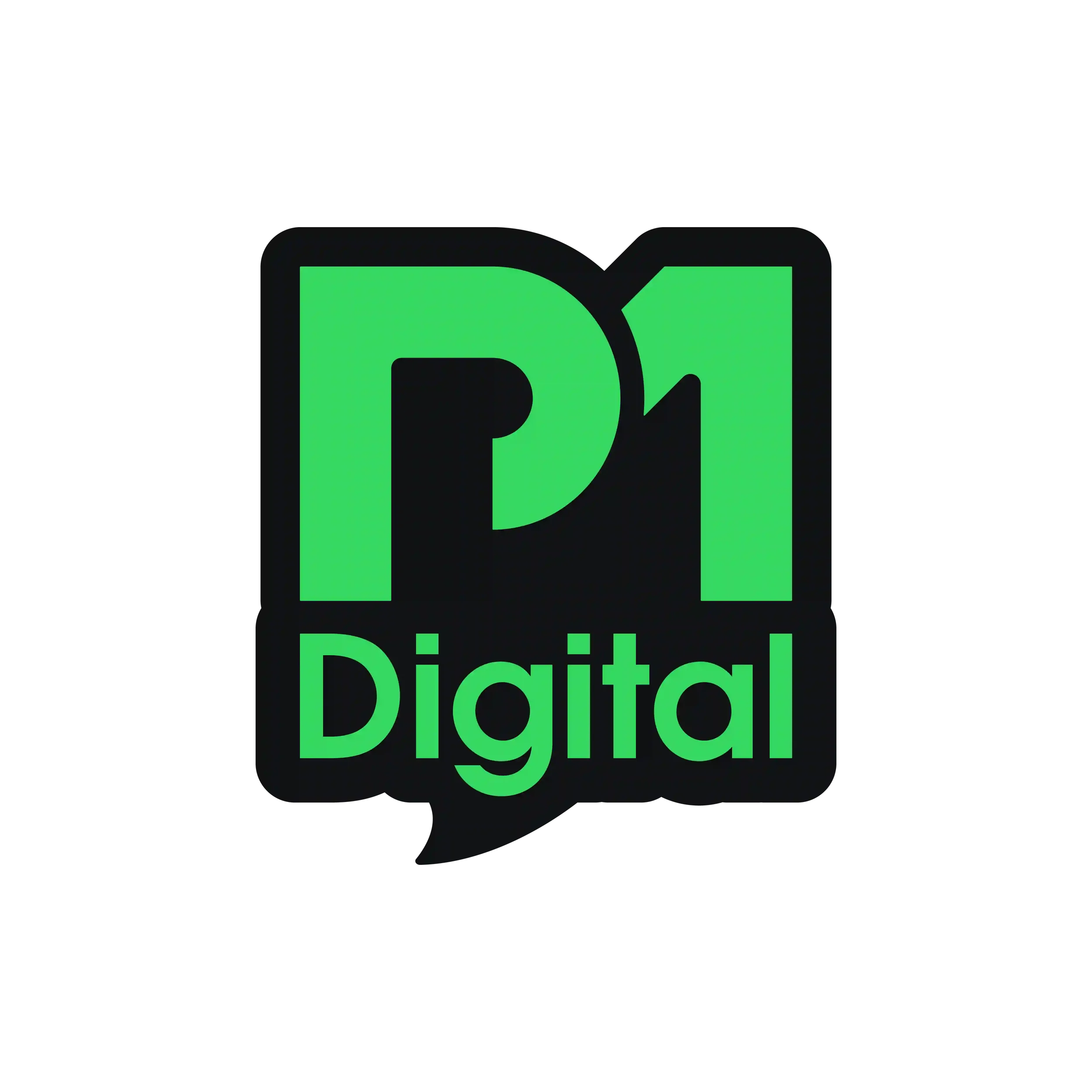 Logotipo de MP Digital en colores verde y negro.