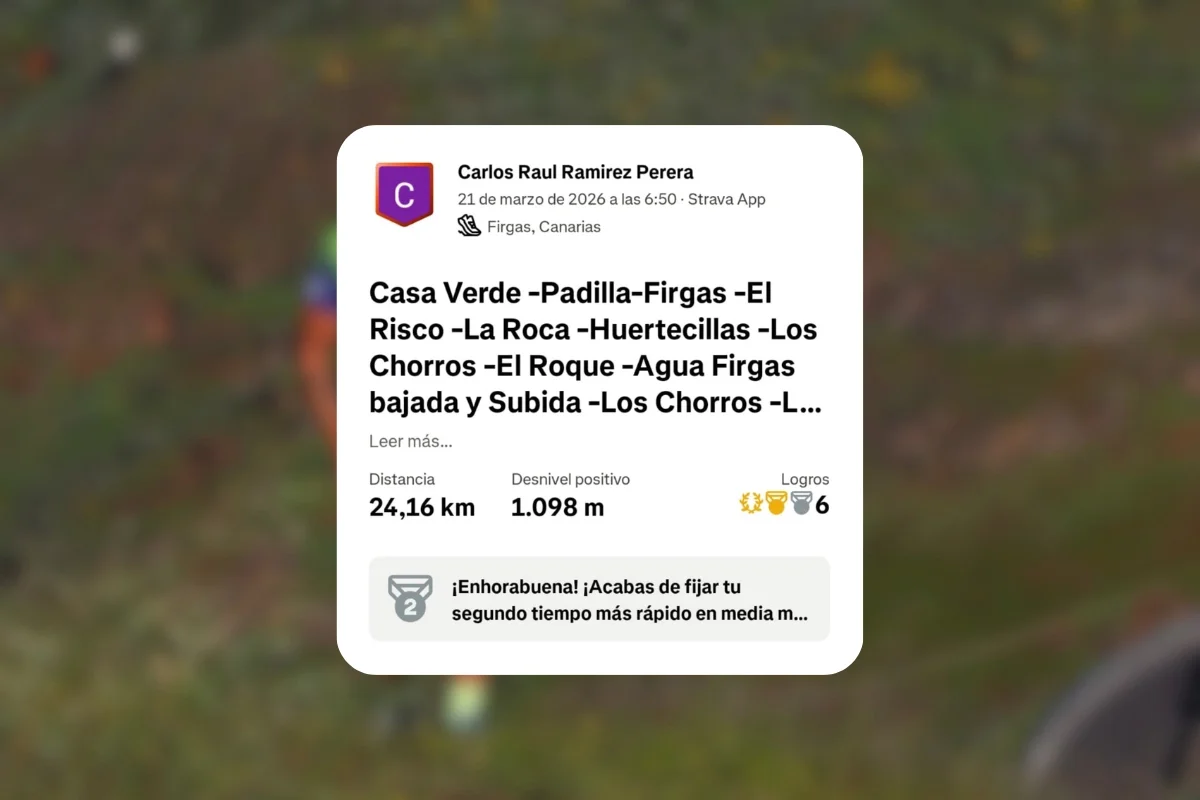 Estadísticas de entrenamiento de Raúl Ramírez con 24,16 kilómetros y 1.098 metros de desnivel positivo en la preparación del KV Tagoja 2026