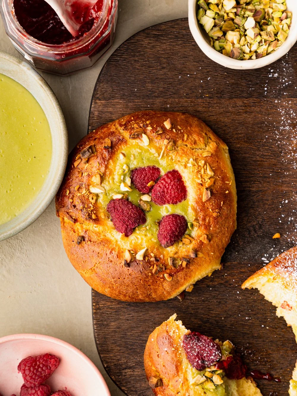 Pistachio &amp; Raspberry Brioche Buns