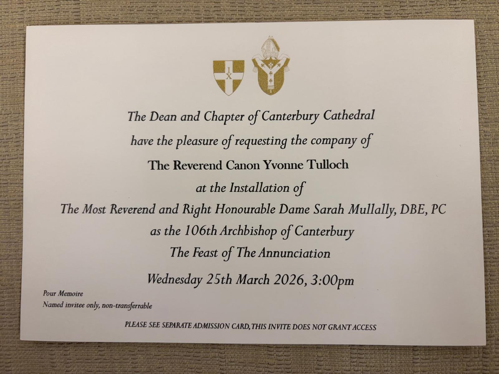 Invitation to the Archbishop installation