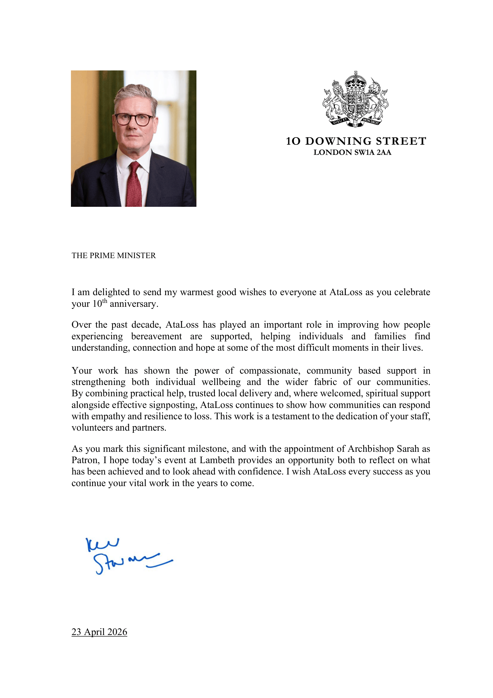 Letter from Keir Starmer to AtaLoss