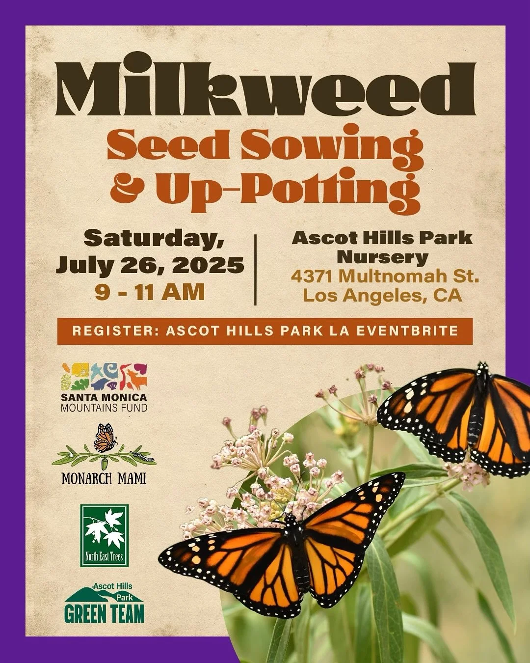 Join us for a hands-on Milkweed Seed Sowing &amp; Up-Potting Party at Ascot Hills Park on Saturday, July 26 from 9&ndash;11 AM!

This free, community event is all about supporting native plants and pollinators&mdash;especially monarch butterflies. Vo