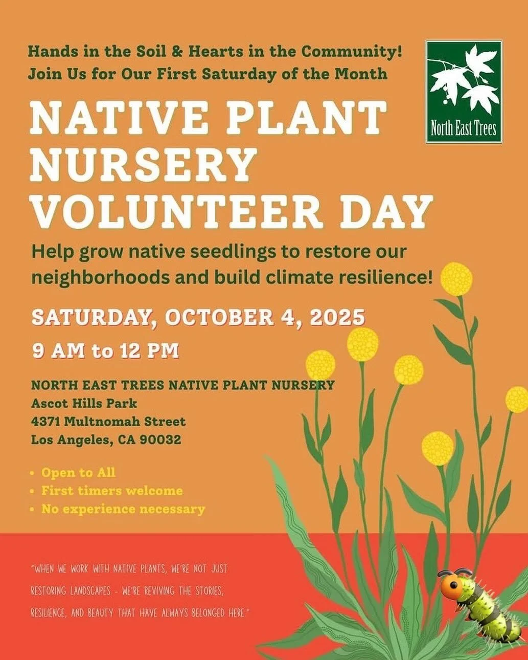 🌱✨ Hands in the Soil &amp; Hearts in the Community! ✨🌱

Join us for our First Saturday of the Month Native Plant Nursery Volunteer Day! Together, we&rsquo;ll help grow native seedlings that restore our neighborhoods and build climate resilience. 🌍