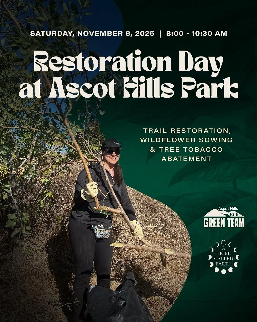 🌿 Join the Green Team!
Our next Ascot Hills Park Green Team Restoration Day is happening Saturday, November 8, from 8:00&ndash;10:30 AM.

We&rsquo;ll meet at the nursery at the west end of the gravel parking lot to tackle a few big restoration proje