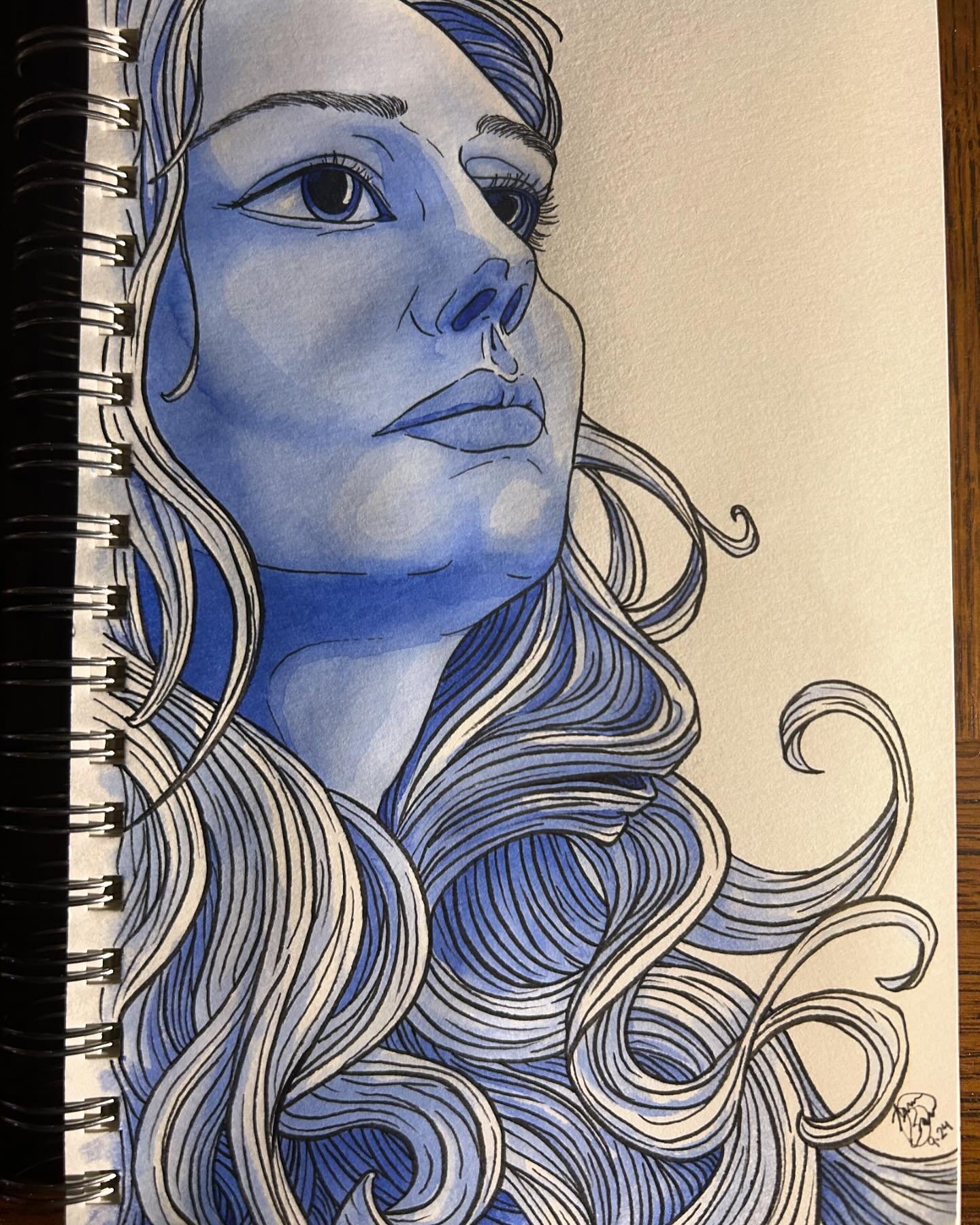 Ink wash and brush pen portrait of my sister. I am very pleased with the likeness; she has such beautiful proportions, and I am so happy to have captured them. #art #portrait #inkwash #brushpen #lineart #firsttimeihavepostedanythingsincehighschooland