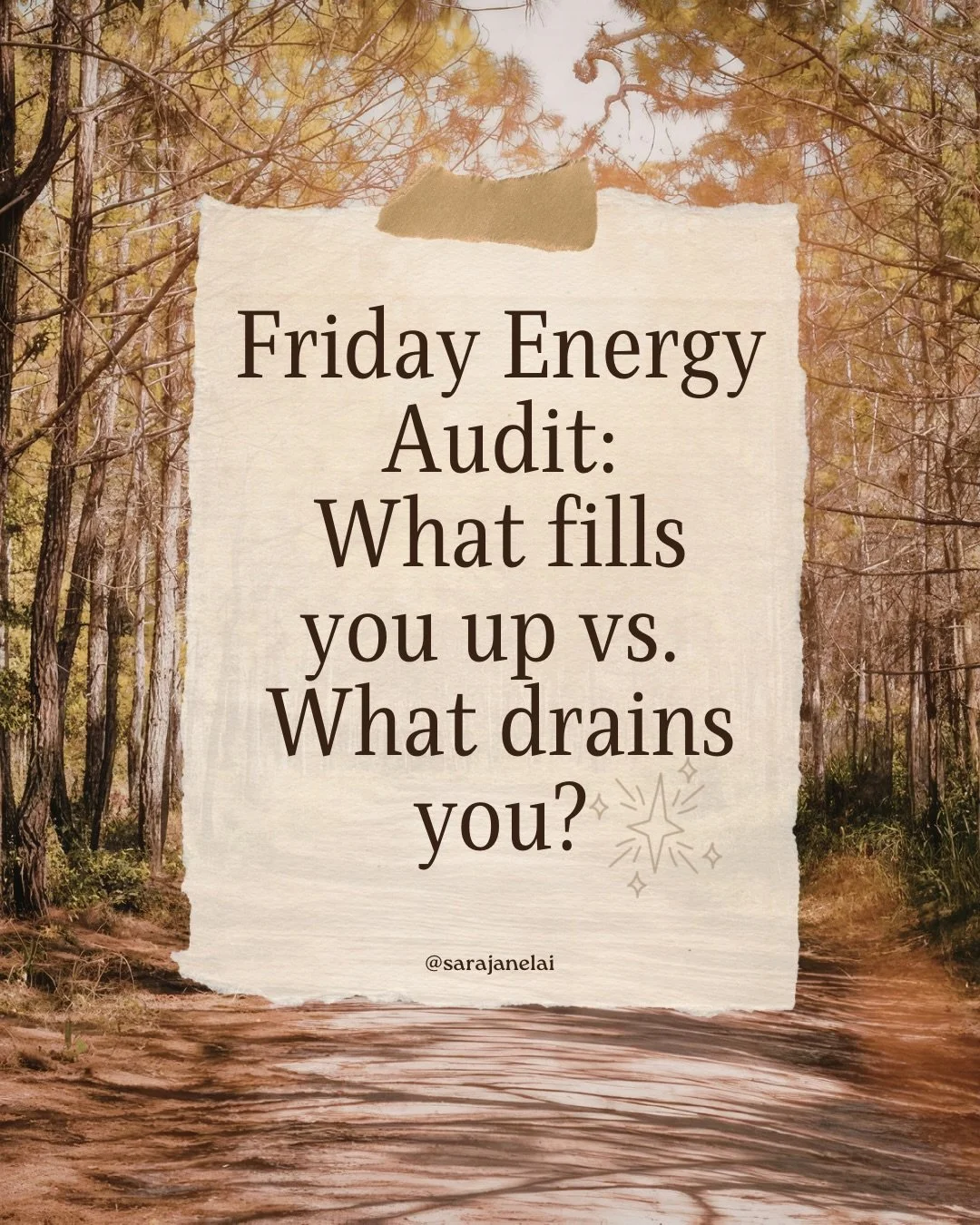 One simple question to ask yourself today: 
👉🏼What actually fills me up vs. what quietly drains me?

Not what should energise you. Not what everyone else finds fulfilling. What actually makes YOUR body say &lsquo;yes, more of this&rsquo; vs. &lsquo