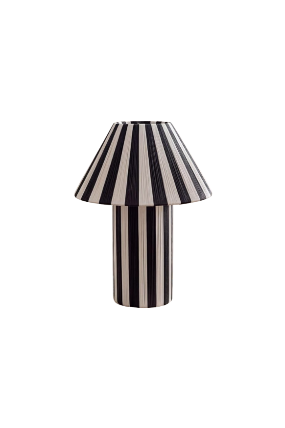 Rattan Striped White & Black Table Lamp