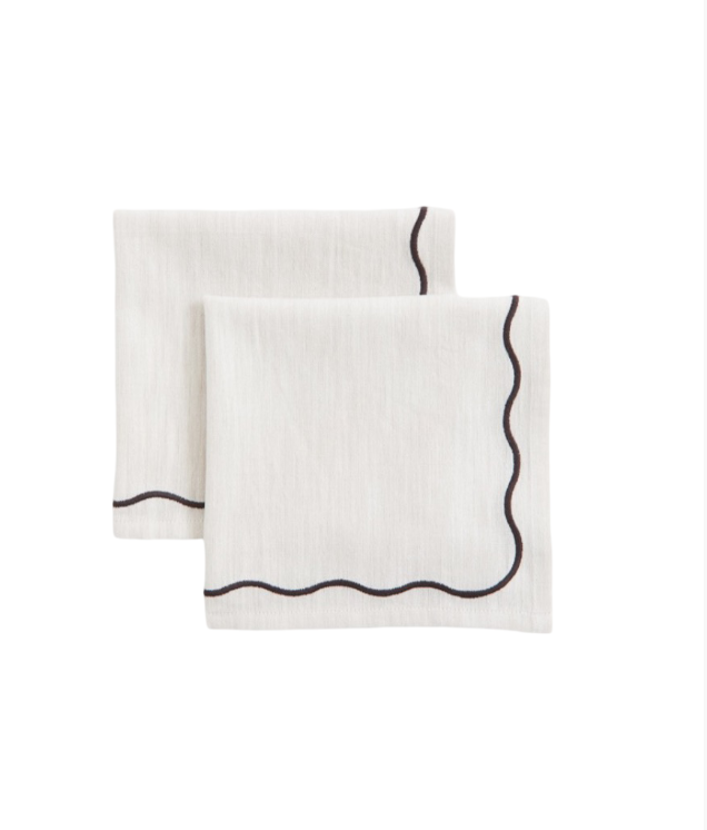 Wavy Stitched Cream and Black Linen Napkin