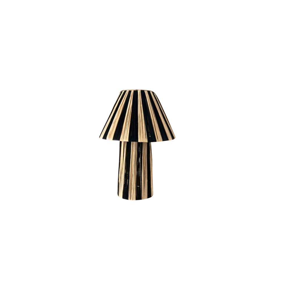 Rattan Striped Tan & Black Table Lamp