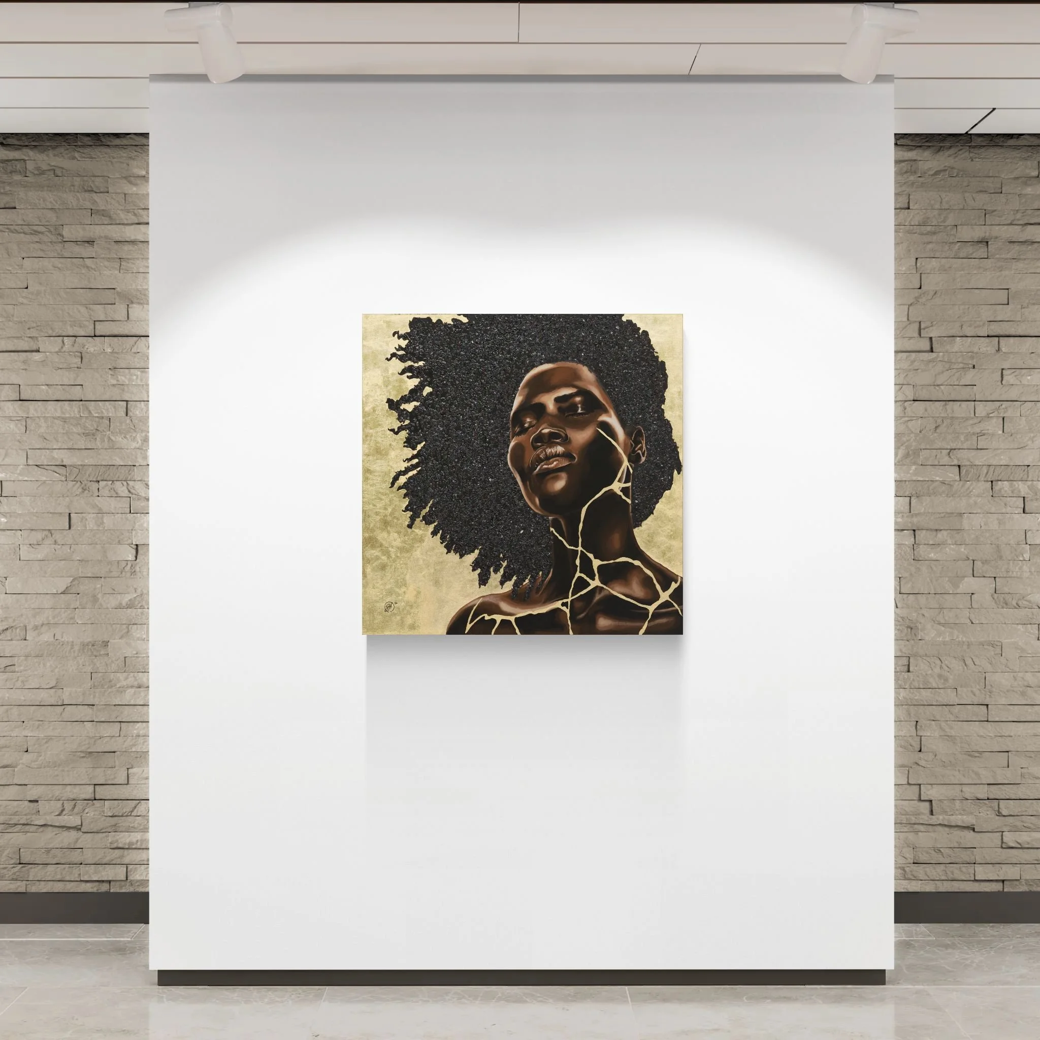 Art gallery wall with brick background.jpeg