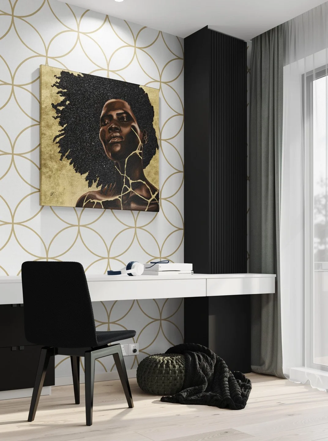 Home office with a spotlit wall-Angled.jpg
