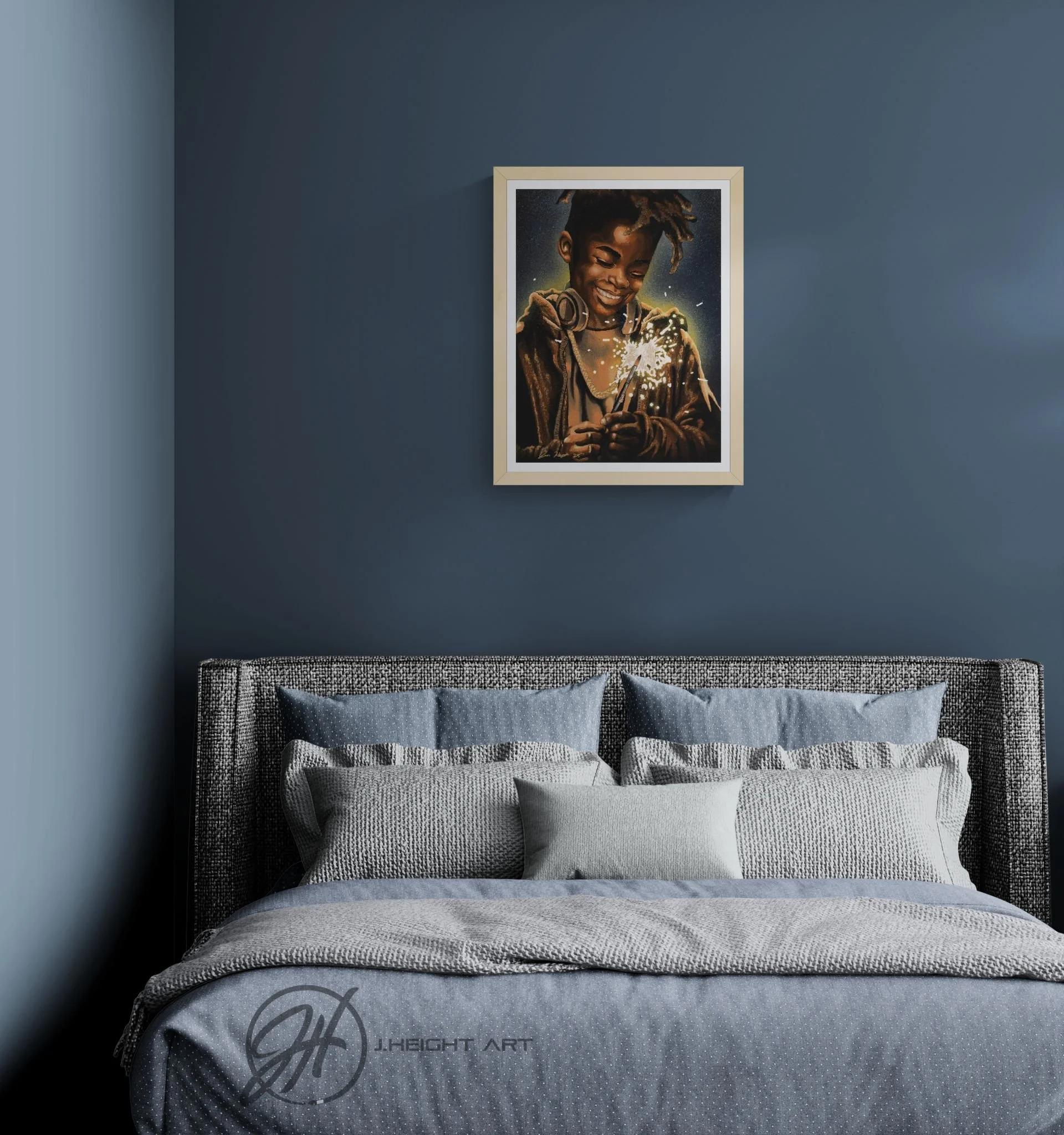 Cozy bedroom with wall mural.jpeg