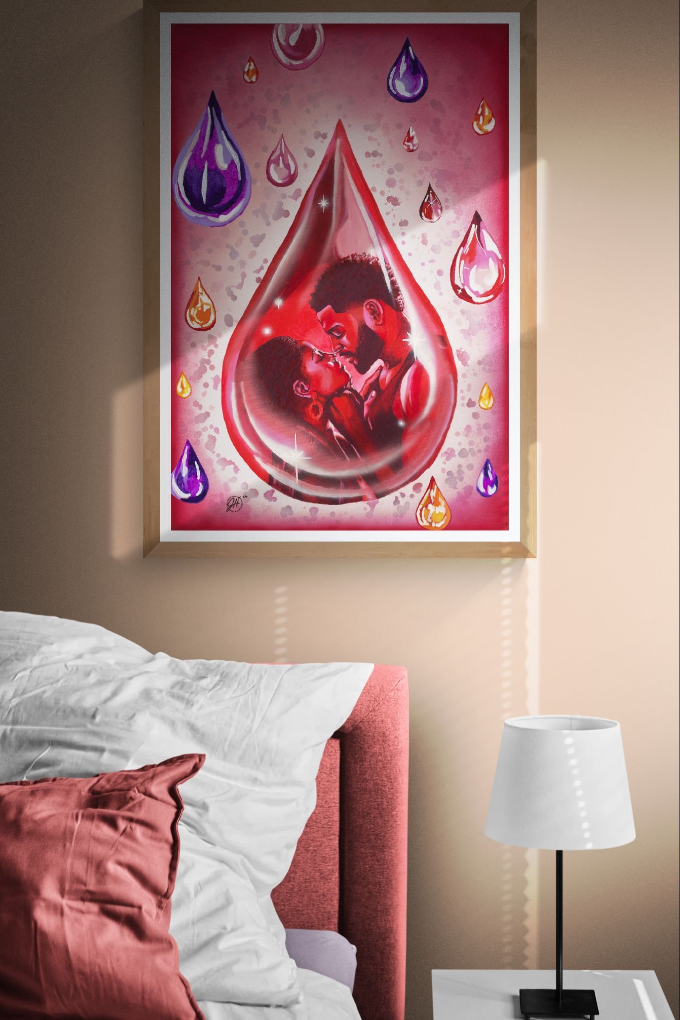 Bed and lamp illuminated with natural light.jpeg