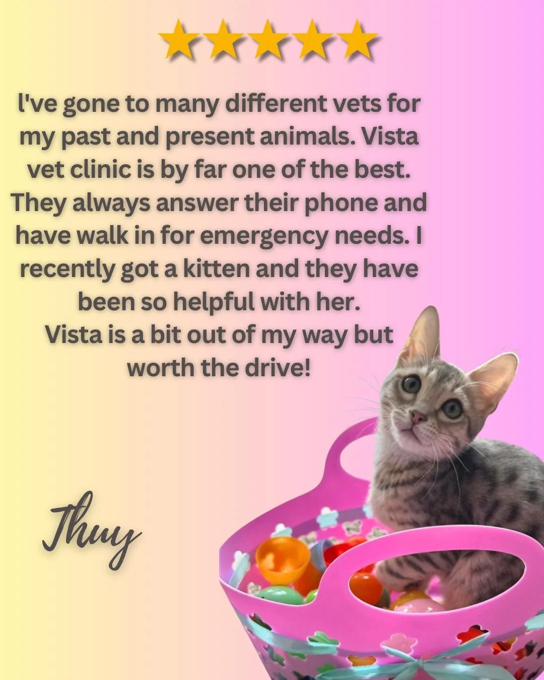 Thank you for the 5-star review (and the adorable pic of your Easter basket!). 
As a small business, we rely on reviews to
help us grow and reach more pet owners in need 🐾💕