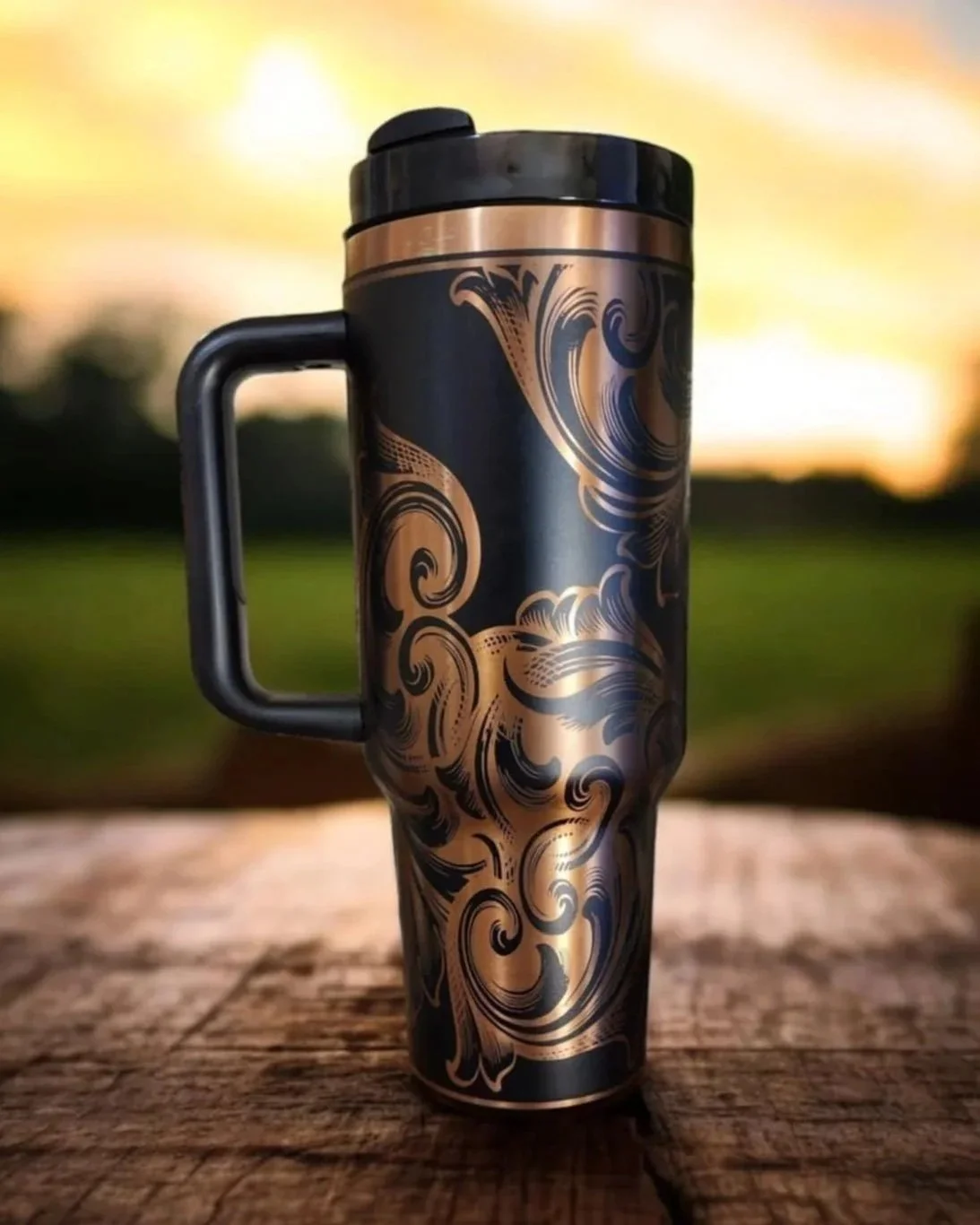 Matte Black Filigree with Copper Underlay - 40 oz, non-branded.