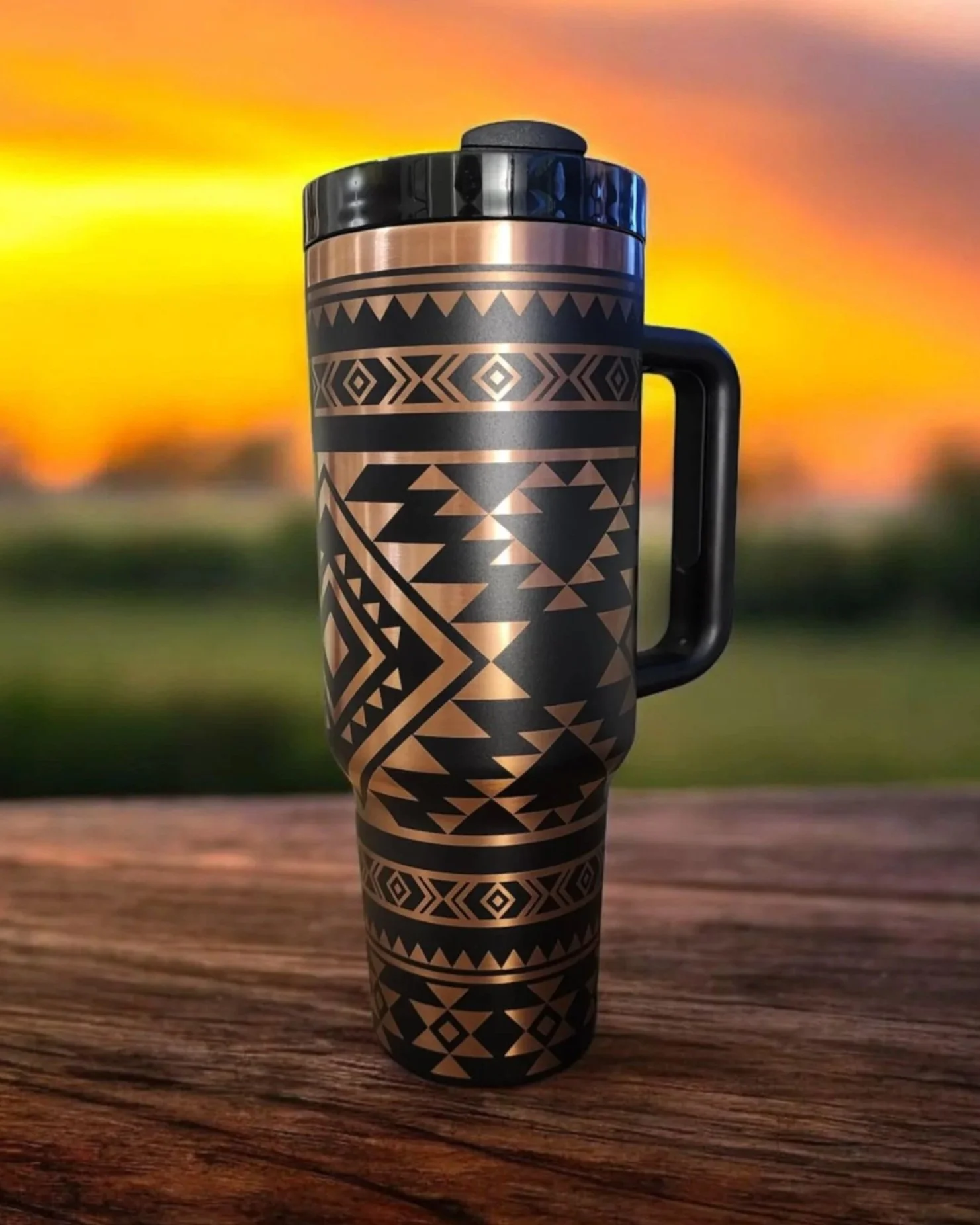 360 Aztec Design, Matte Black and Copper, Non-Branded 40 oz Tumbler.