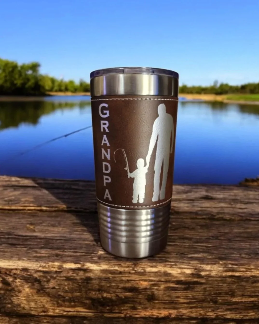 Fishing Buddy, 20 oz, Leatherette Wrapped Cup.