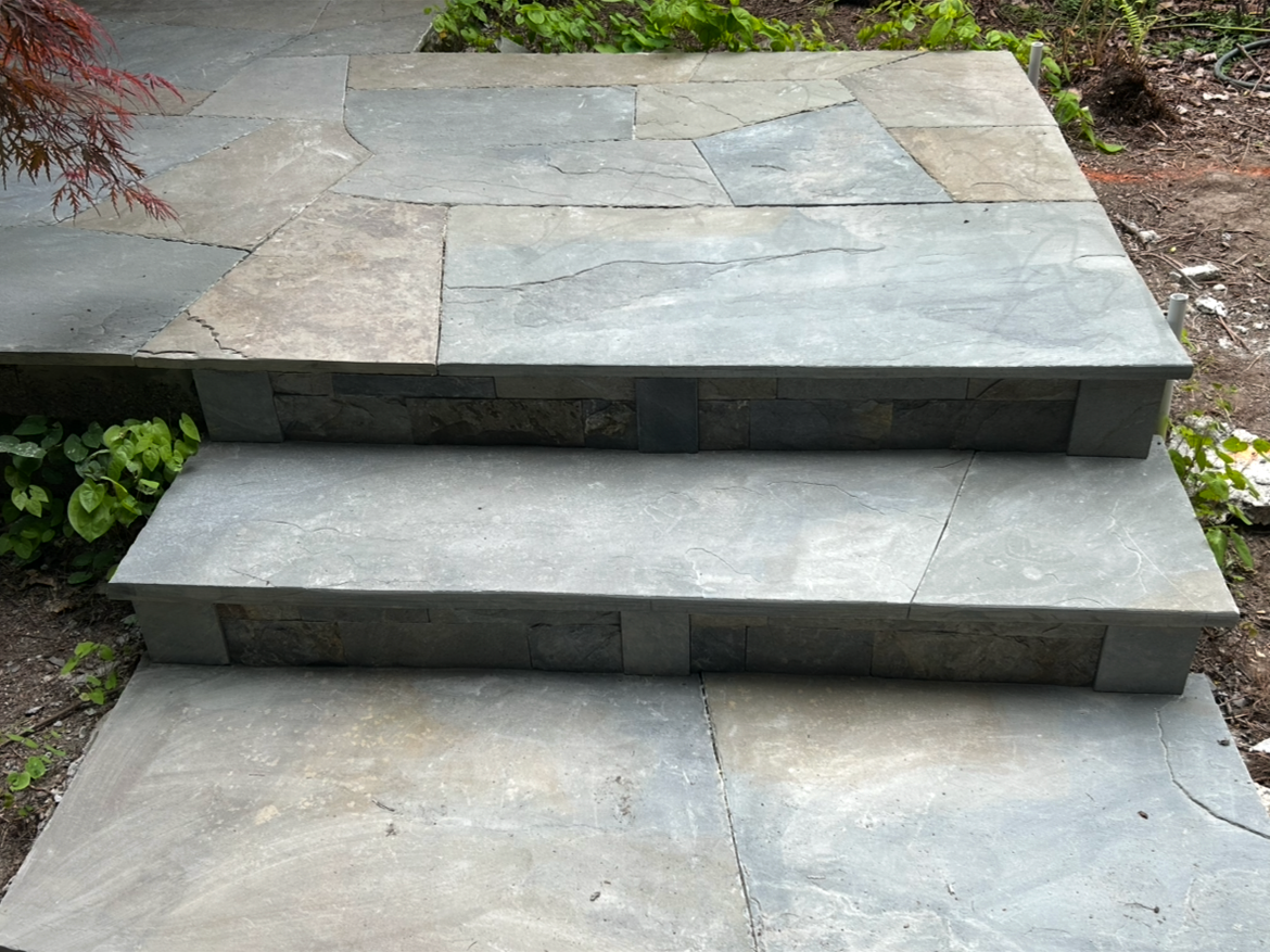 Custom bluestone steps in Bainbridge Island. Handcrafted by 7 Lamps Construction (Gig Harbor). www.7lamps.com