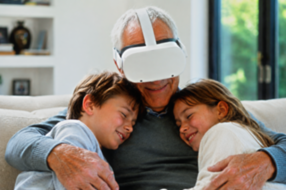 Familia compartiendo una experiencia de memoria mediante realidad virtual