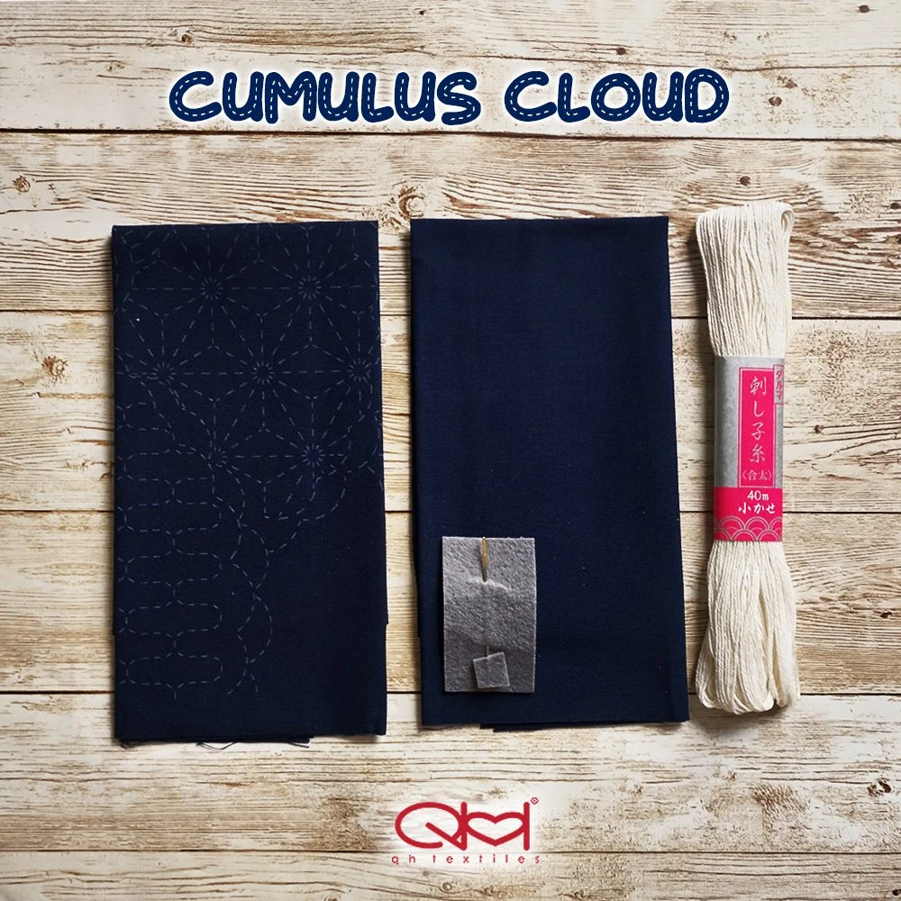 Sashiko Panel Kit, Cumulus Cloud, Hand-Printed