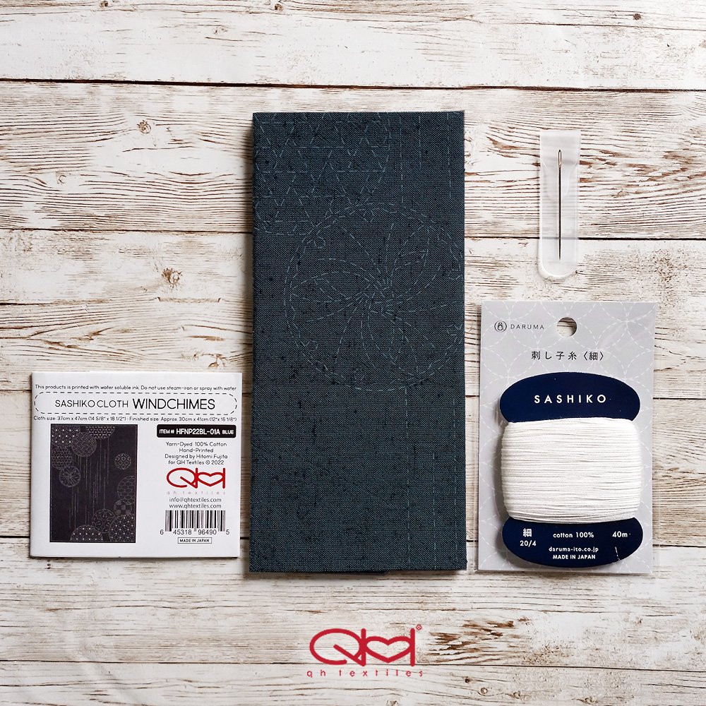 Sashiko Panel Kit, Pre-printed Yarn Dyed Cotton Nep Fabric, Available in 2 Designs (Bluish Black)