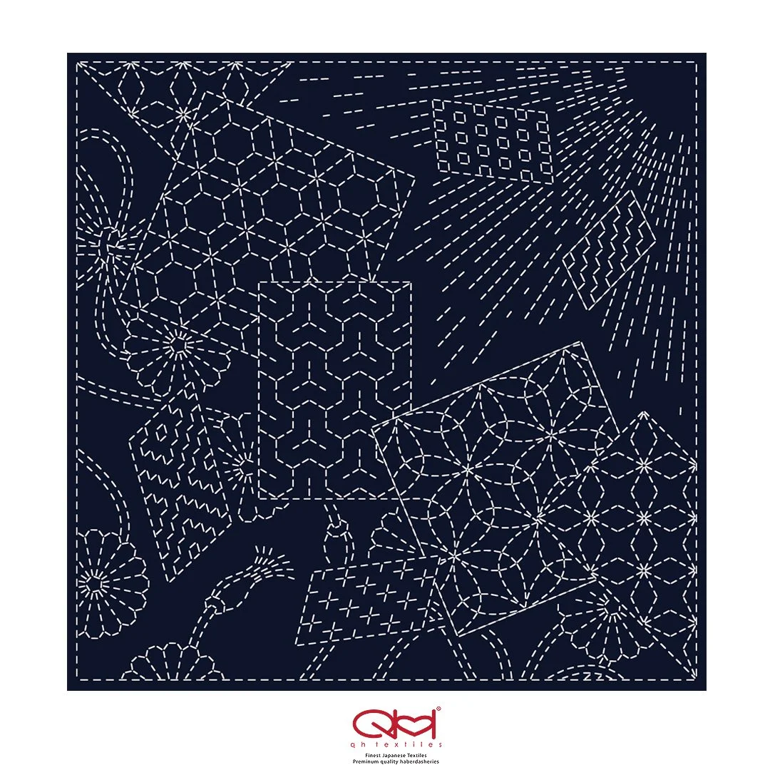 kf2022-mk01 Sashiko Panel, Pre-printed Cotton Hand-Printed Kaleidoscope by QH Textiles