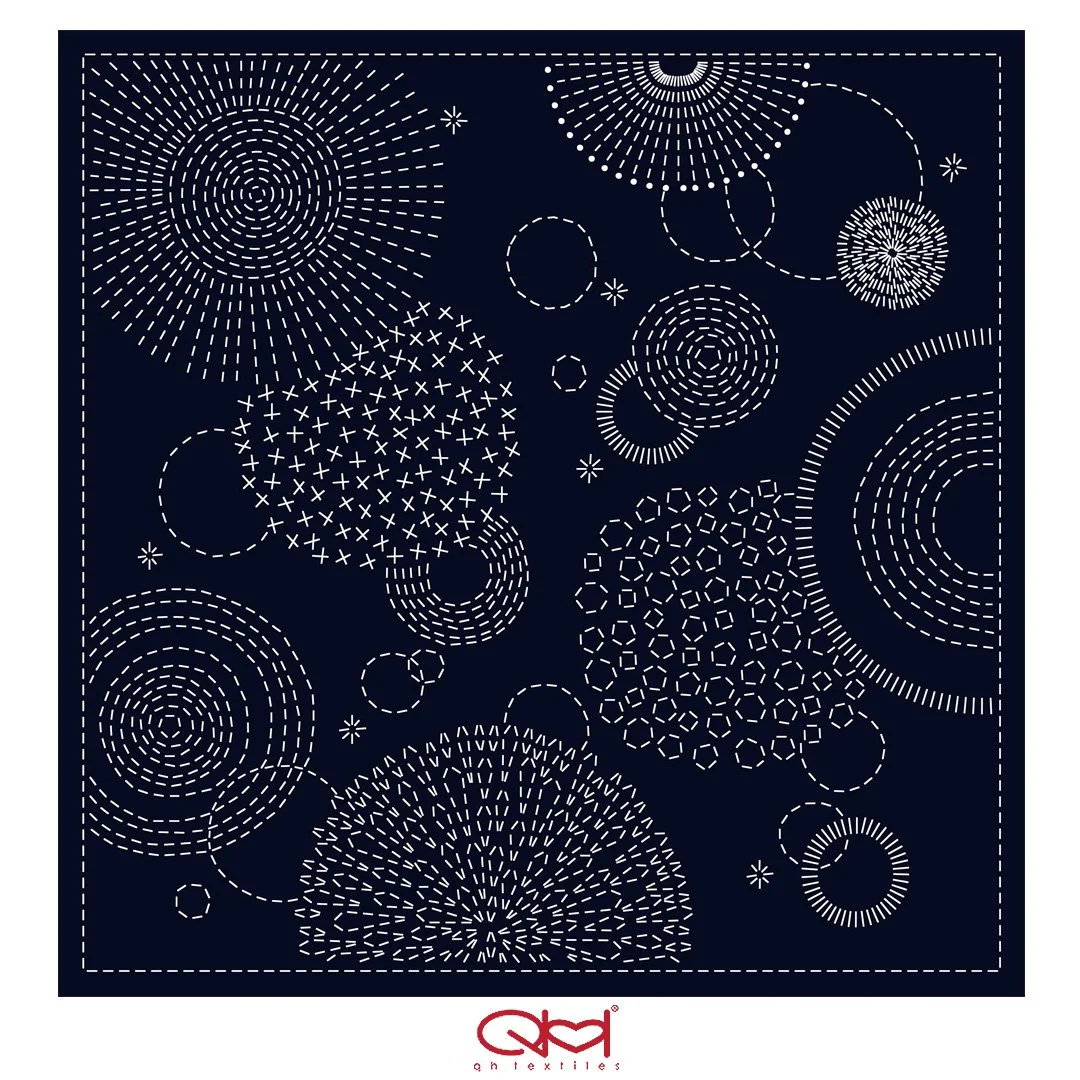 KF2026-48NV Hanabi, Sashiko Panel, Pre-printed Cotton Hand-Printed