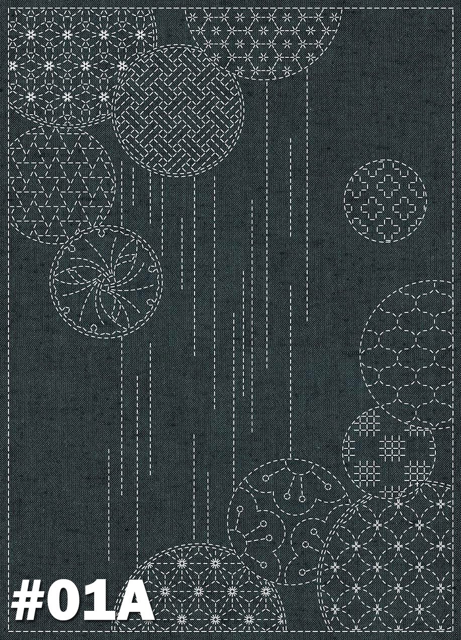 Sashiko Panel Kit, Pre-printed Yarn Dyed Cotton, nep fabric, hand-dyed panel, designed by qh textiles.