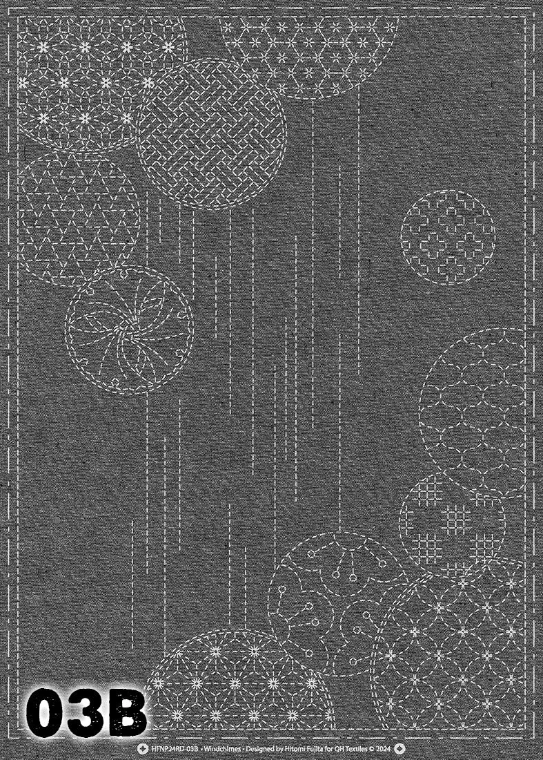 Sashiko Panel Kit, Pre-printed Yarn Dyed Cotton, nep fabric, hand-dyed panel, designed by qh textiles.