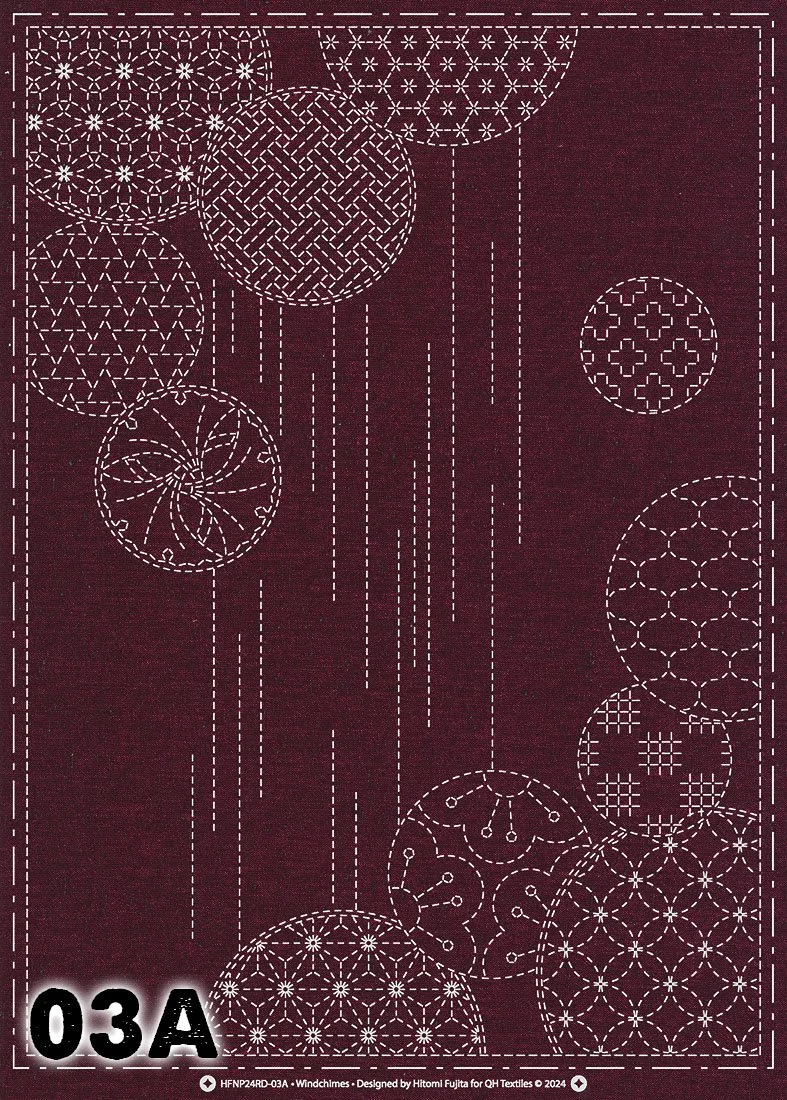 Sashiko Panel Kit, Pre-printed Yarn Dyed Cotton, hand-dyed panel, designed by qh textiles, printed in Japan