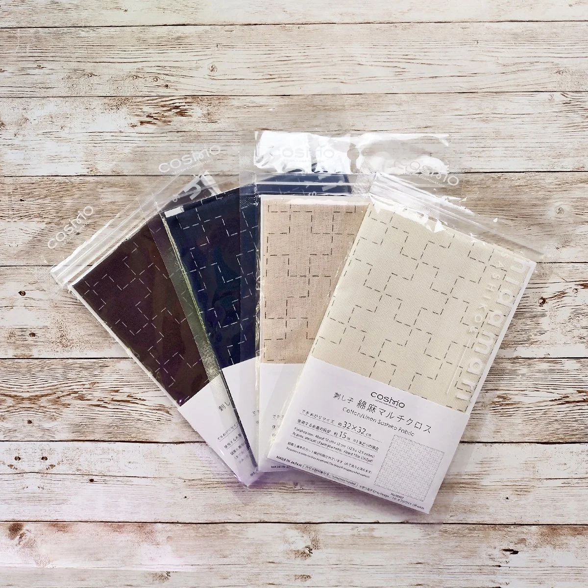 Cosmo, Hidamari Sashiko Pre-printed Wash-Away Panel Jujitsu-Tusnagi, Cross Pattern, Cotton & Linen Blend