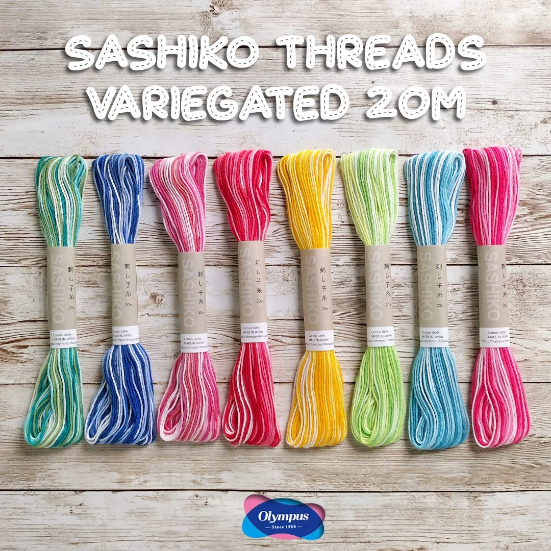 OOlympus Variegated Bokashi Sashiko Threads, 100m (Approx. 22 Yds) skeins, 6 Strands, Japanese Embroidery Floss. Made in Japan.