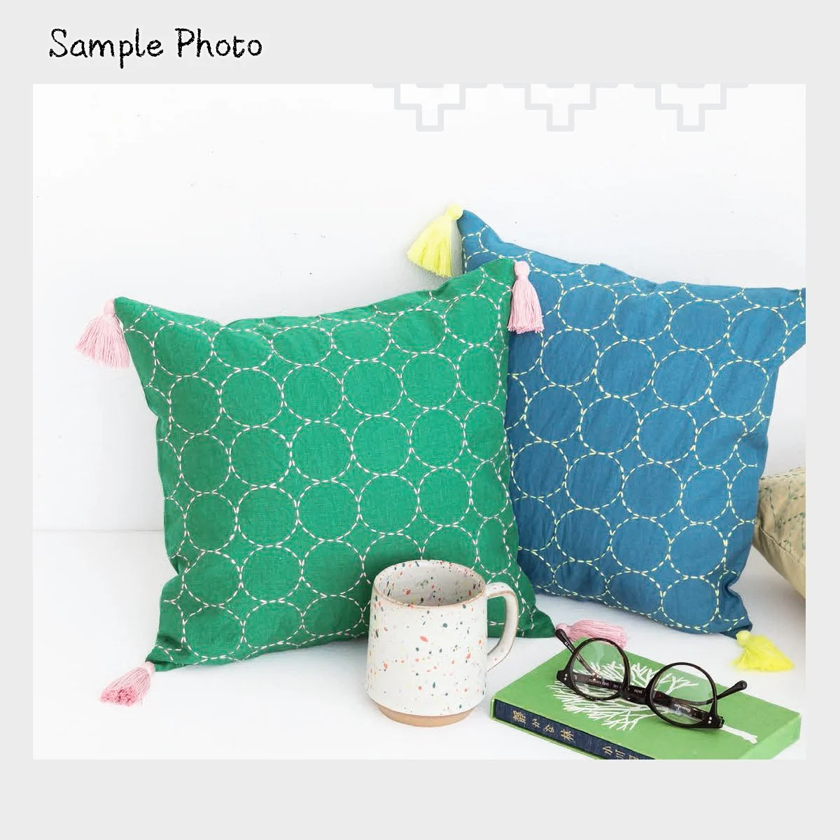 Cosmo, Hidamari Sashiko Pre-printed Wash-Away Panel, Herringbone Pattern, Cotton & Linen Blend panel.
