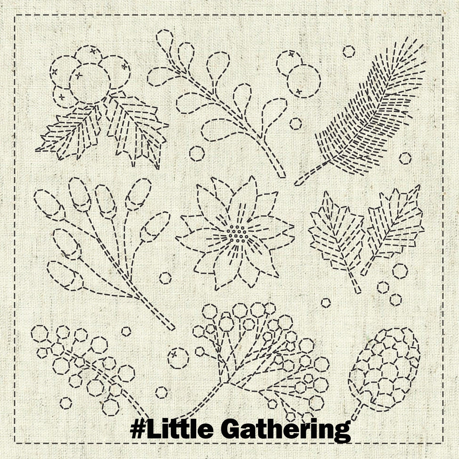 Sashiko Cloth Pre-printed Cotton + Linen Hand-Printed, Printed with water-soluble ink