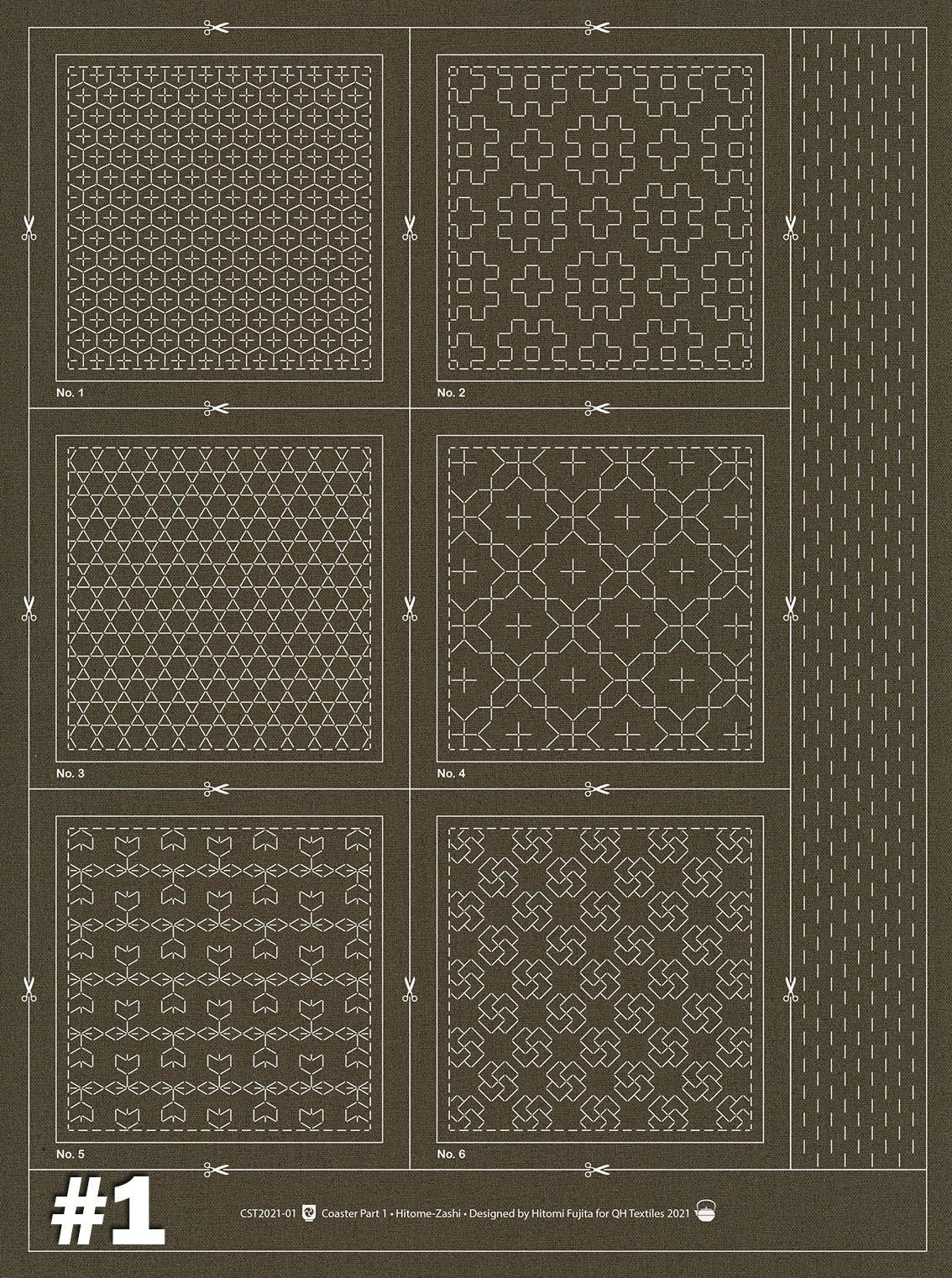 Sashiko Coasters Pre-printed Cotton & Linen Hand-Printed, HIitomezashi