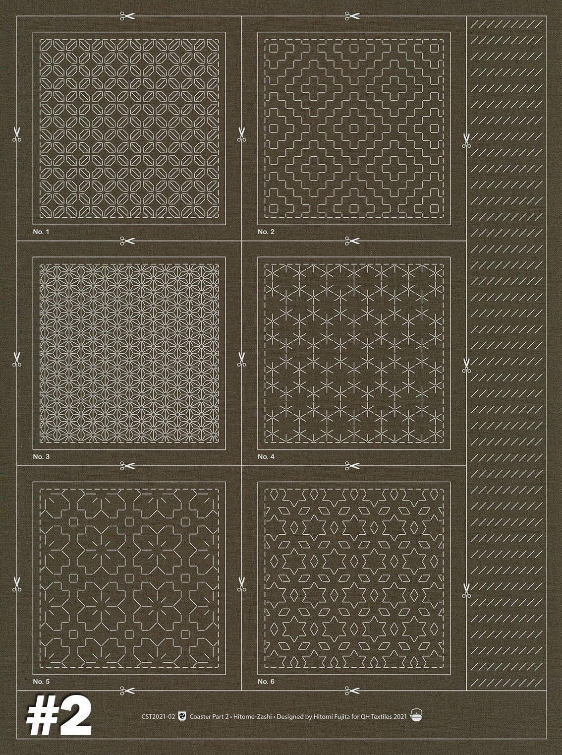 Sashiko Coasters Pre-printed Cotton & Linen Hand-Printed, HIitomezashi